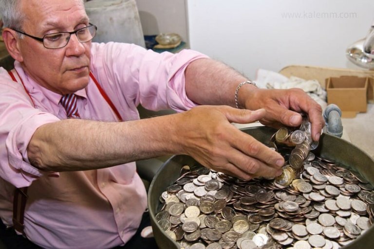 Rob Holsen with freshly washed coins