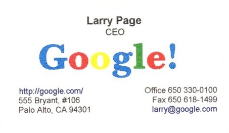 Google founder Larry Page's first business card