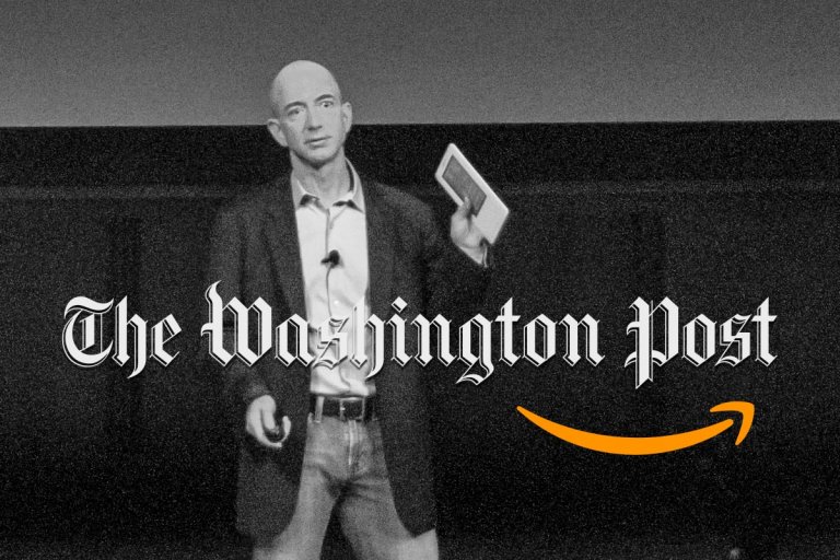 Amazon founder Jeff Bezos with Washington Post logo