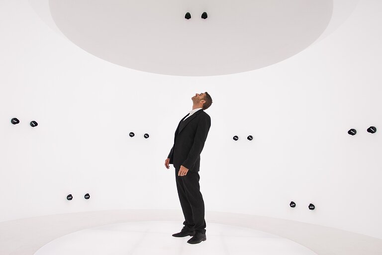 Sven Bliedung von der Heide, CEO of Volucap, seen in the company’s innovative mixed-reality studio