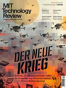 Titelseite der deutschen MIT Technology Review, Ausgabe 1-2026, mit der Schlagzeile „Der neue Krieg“