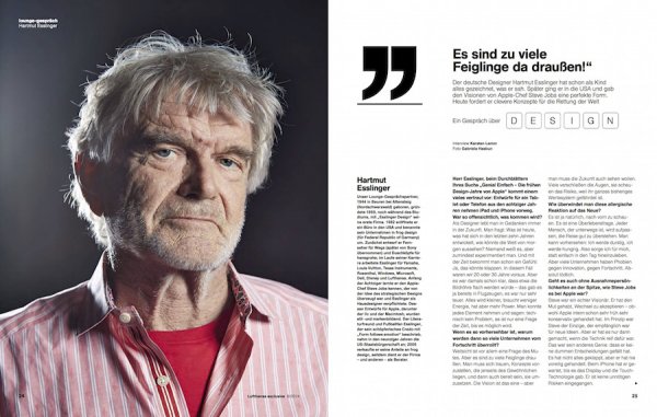 designer Hartmut Esslinger interview Lufthansa magazine Q&A