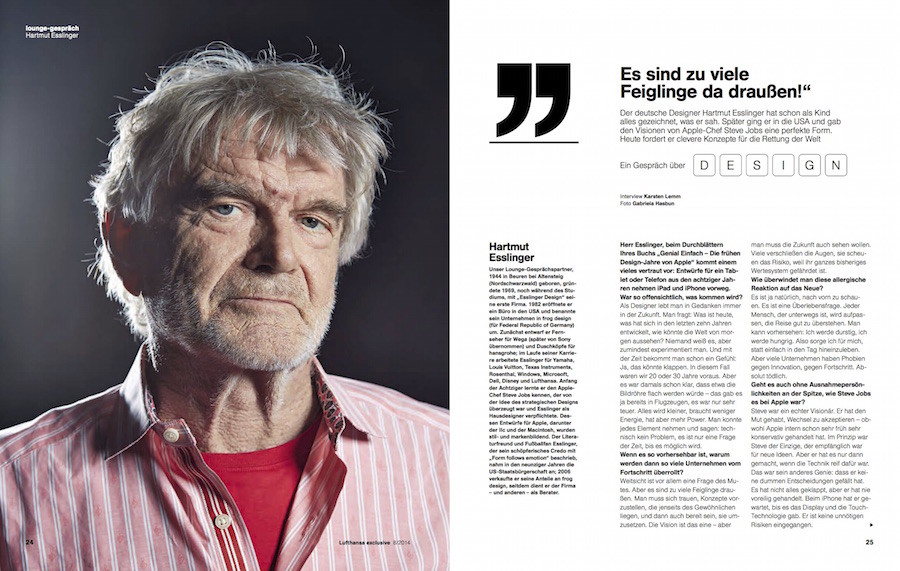 designer Hartmut Esslinger interview Lufthansa magazine Q&A